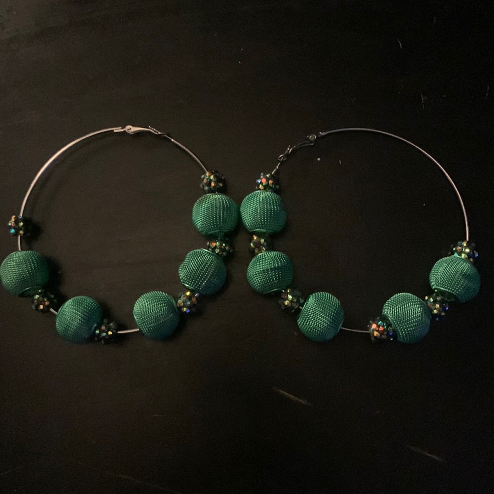 BOGO FREE. LARGE GREEN HOOP EARRINGS.